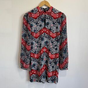 Express Women's Mini Dress Size Long Sleeves Keyhole Front Red/Blue